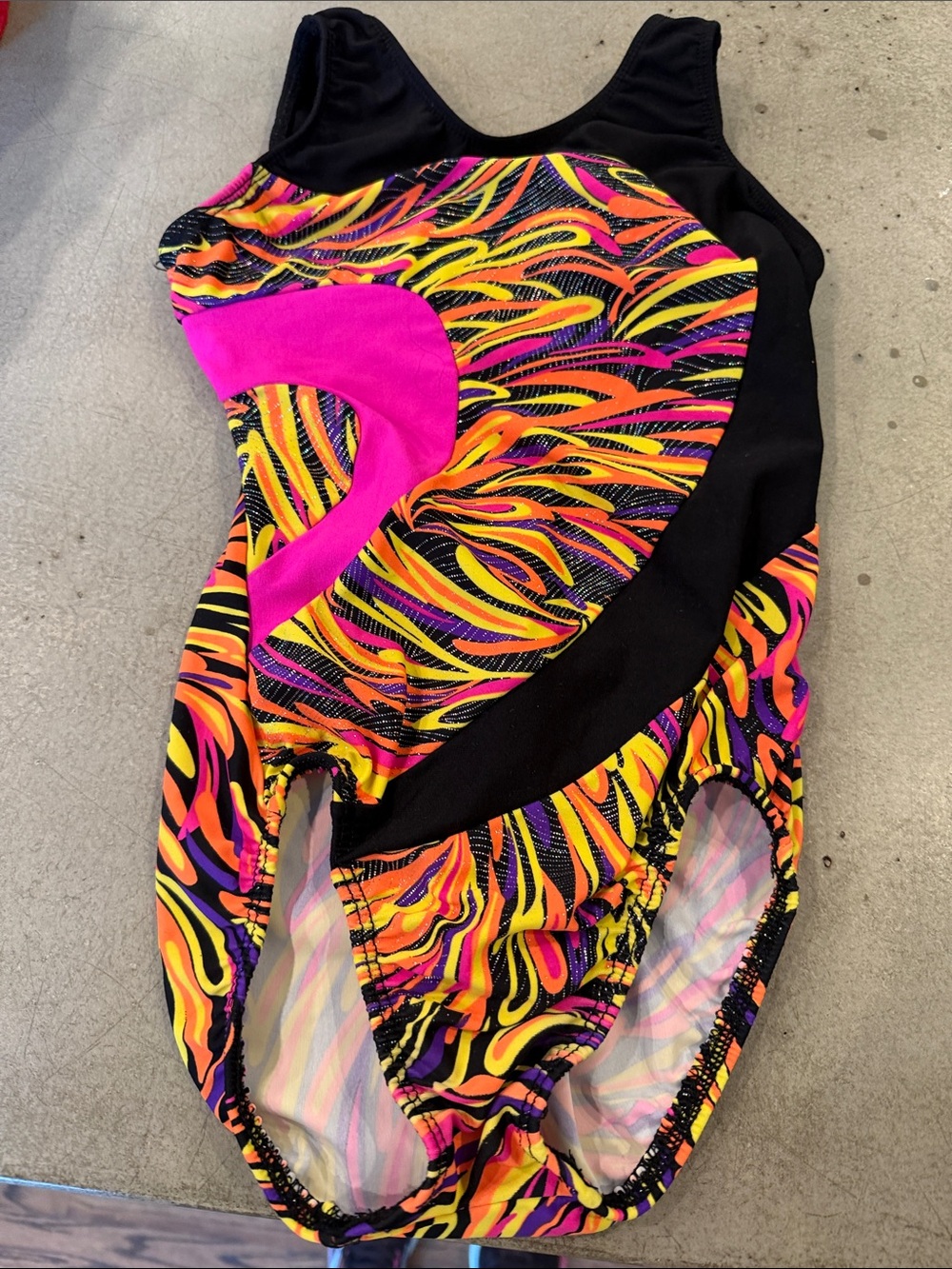 Girls' Black Neon Pink Multi-Color Athletic Leotard